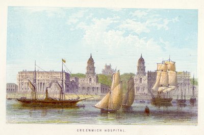 Rio Tamisa: Greenwich Hospital (gravura colorida) de English School