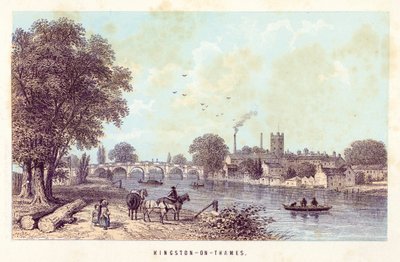 Rio Tamisa: Kingston-on-Thames (gravura colorida) de English School