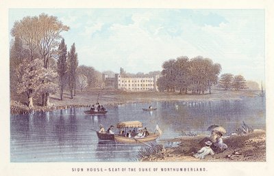 Rio Tamisa: Sion House-Seat of the Duke of Northumberland (gravura colorida) de English School