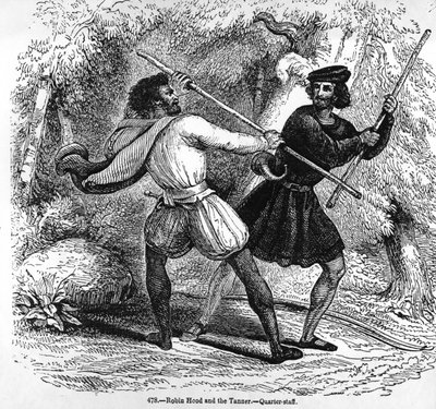 Robin Hood e o curtidor com staffs de um quarto de English School