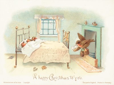 Robins dormindo na cama! Cartão de Natal de English School