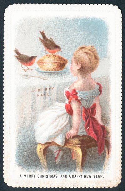 Robins que bicar na torta, cartão de Natal de English School