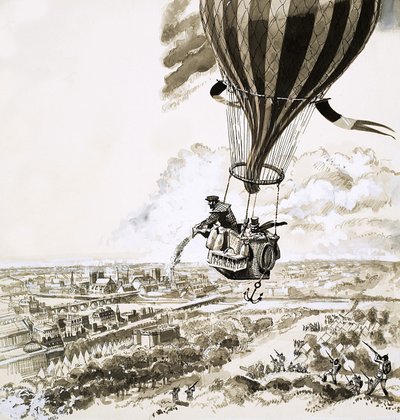 Rolier e Bezier foram enviados com uma mensagem de balão durante a Primeira Guerra Mundial de English School