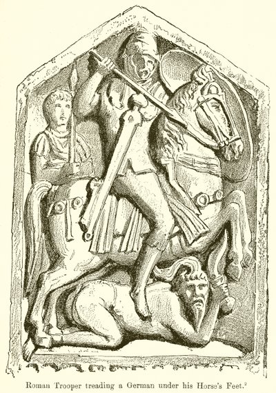 Roman Trooper pisando um alemão sob seus pés de cavalos de English School