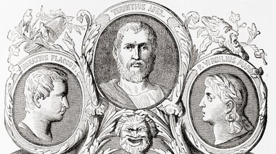 Autores romanos, da esquerda para a direita, Horace, Terence e Virgil, de Ward and Lock
