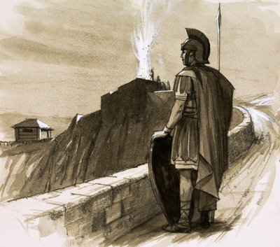 Soldado romano guardando uma parede de fronteira de English School