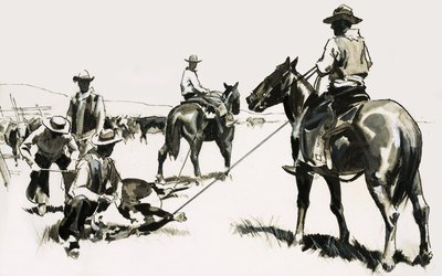 Roping e branding de gado no oeste selvagem de English School