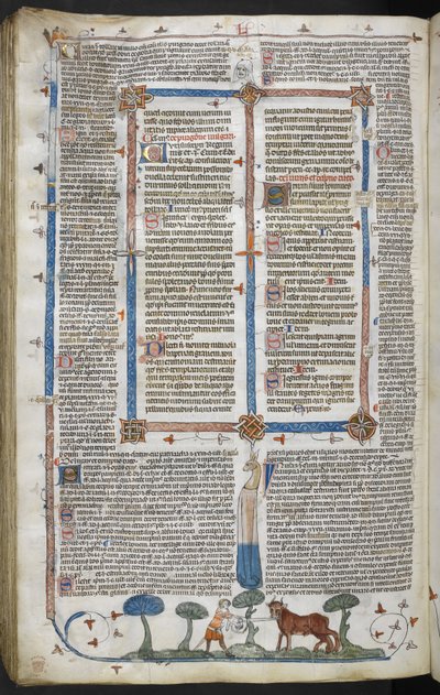 Royal 10 E IV fol. 294v Homem atacando um boi, dos Smithfield Decretals (Decretals de Gregory IX) c.1340 (vellum) de English School