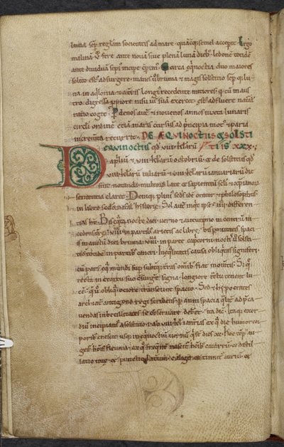 Real 13. A.XI, f.59vInicial D.De temporum ratione.Bede o VenerávelMiscelânea de trabalhos sobre computação e astronomia.Século XI-XII de English School