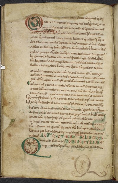 Real 13. A.XI, f.79v Rostos humanos em iniciais, De temporum ratione, Beda, o Venerável (velino) de English School