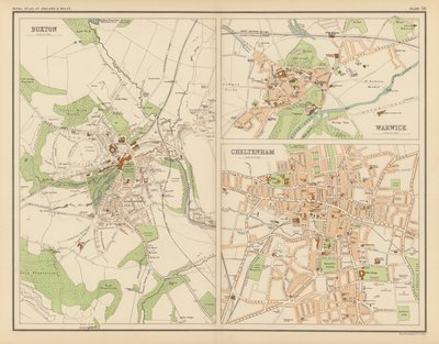 Royal Atlas, c 1900: Buxton; Warwick; Cheltenham (cor litho) de English School