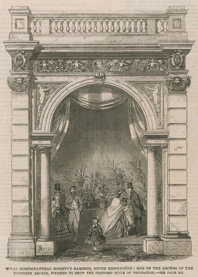 Jardins da Royal Horticultural Societys, South Kensington: um dos arcos da arcada norte de English School