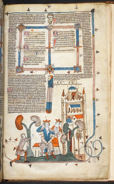 Royal MS 10 IV f.314r O Rei, a Rainha e seu Castelo com Decoração Marginal, ilustração dos 
