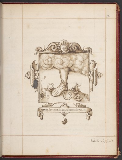 Real MS 18 A XLVIII, fol. 12r, Emblema com lema latino da cópia de apresentação de George Gascoine de Hemetes, o Eremita de English School