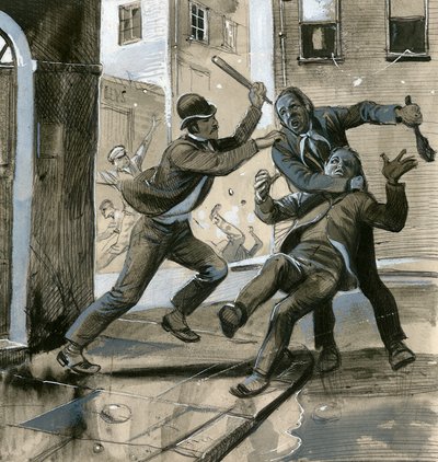 Fuzileiros navais reais como polícias à paisana em 1882, ajudando a polícia de Dublin contra os "Invincibles de English School