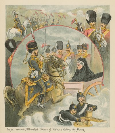 Royal Review-Aldershot-Prince de Gales saudando a Rainha de English School