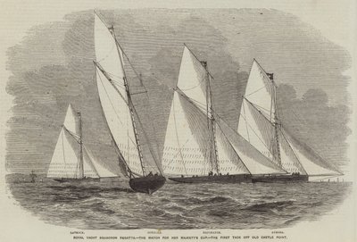 Royal Yacht Squadron Regatta, o Jogo da Taça de Sua Majestade, o Primeiro Tack Off Old Castle Point (gravura) de English School