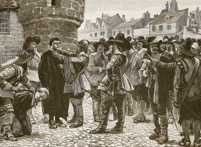 Conspiradores realistas em Salisbury insultando o xerife, ilustração de Cassells Illustrated History of England (foto em sépia) de English School