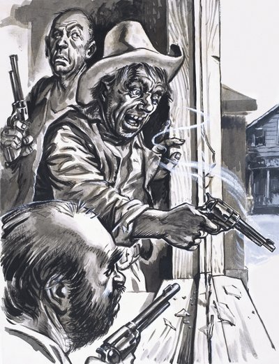 Ruffian Cowboys atirando da janela de English School