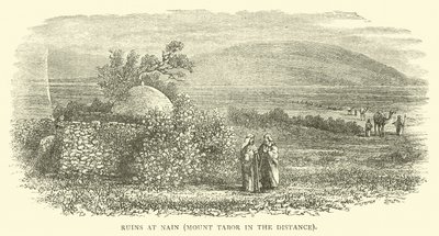 Ruínas em Nain, Monte Tabor à distância de English School