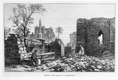 Ruínas de Famagusta, Chipre, de In a Enchanted Island, de WH Mallock, publicado em 1889 de English School