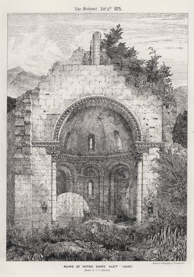 Ruínas de Notre Dame Alet, Aude (gravura) de English School