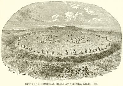 Ruínas de um círculo druídico em Avebury, Wiltshire de English School