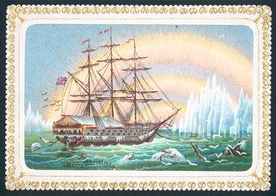 Navio de navigação em águas geladas, cartão de Natal de English School