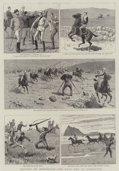 Sailors on Horseback, the Navy Cup at Gibraltar (gravura) de English School