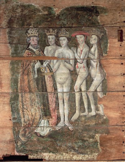 São Pedro recebendo a nobreza, da Wenhaston Doom, c.1500-20 (madeira pintada) de English School
