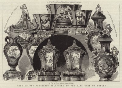 Venda de Porcelana Antiga pertencente ao Conde de Dudley (gravura) de English School