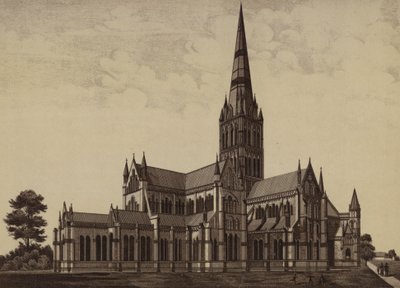 Catedral de Salisbury, do nordeste (Litho) de English School