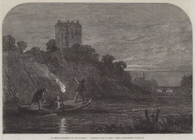 Salmon-Poaching on the Tweed, "Queimando a Água" (gravura) de English School