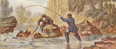 Pesca do salmão (lito a cores) de English School