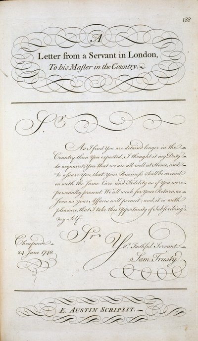 Exemplo de carta de um livro de cartas, c.1740 de English School