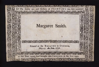 Amostra de impressão feita no Sheldonian Theatre, Oxford, em 25 de Maio de 1736 (gravura) de English School
