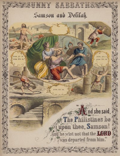 Sansão e Dalila (gravura colorida) de English School