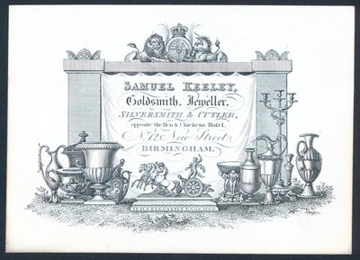 Samuel Keeley, Ourivesaria, Joalheiro, Ourivesaria e Cutler, cartão comercial de English School