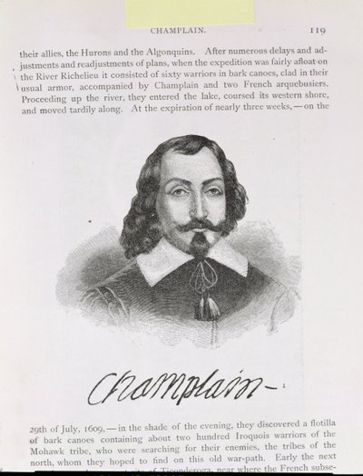 Samuel de Champlain (c.1567-1635) ilustração do volume IV de &39;Narrativa e crítica da história da América&39;, 1886 de English School