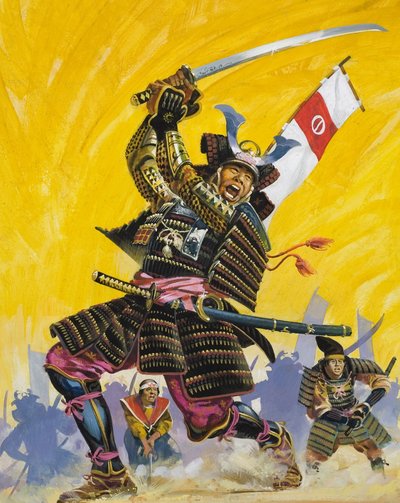 Guerreiros Samurai (guache sobre papel) de English School