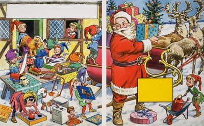 Papai Noel organizando presentes de English School