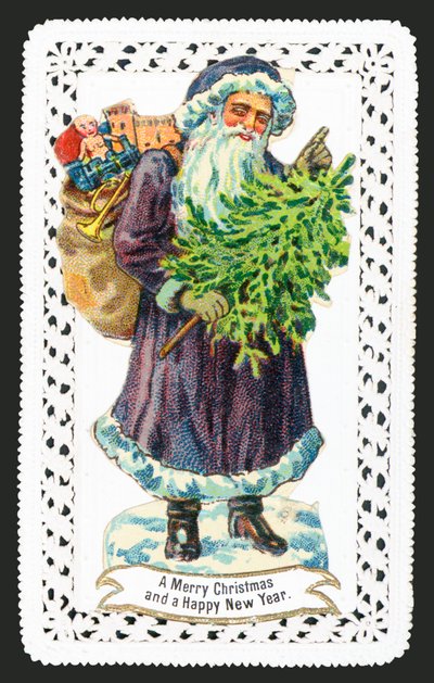 Papai Noel com saco de brinquedo e árvore, cartão de Natal de English School