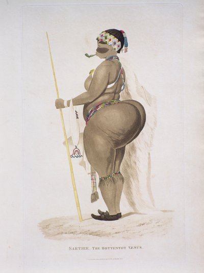 Sartjee, o Hottentot Venus, 1810 (gravura colorida à mão) de English School