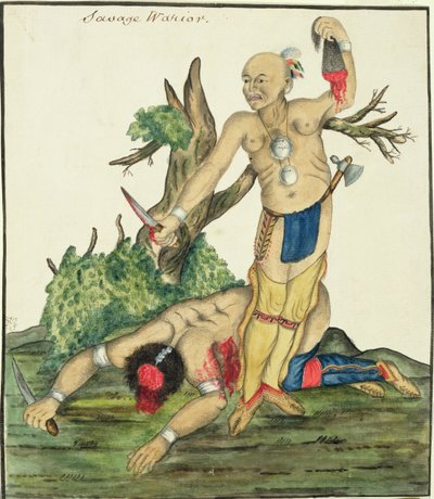 Guerreiro Selvagem, c.1800 (caneta e wc no papel) de English School