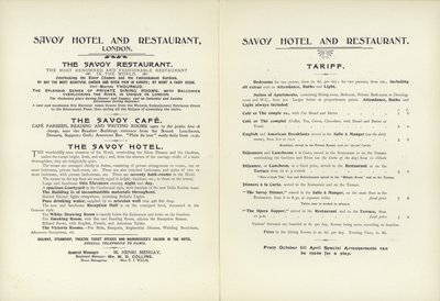 Tarifa do Hotel Savoy, 1900 de English School