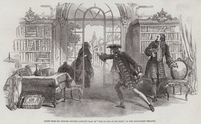 Cena da peça de Sir Edward Bulwer Lytton, "Not So Bad As Weem", no Haymarket Theatre (gravura) de English School