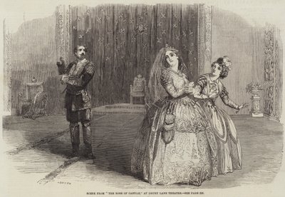 Cena de "The Rose of Castile", no Drury Lane Theatre (gravura) de English School