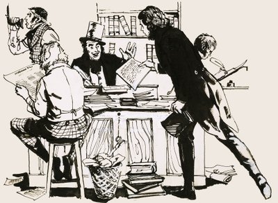 Cena, de, um, jornal, editor&39;s, escritório, de, antigas de English School