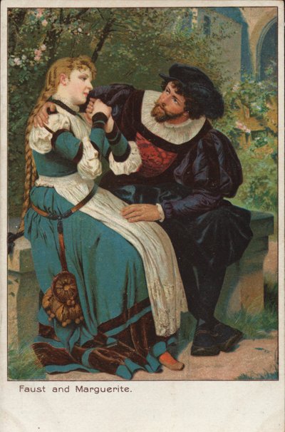 Cena da ópera Fausto do compositor francês Charles Gounod (chromolitho) de English School