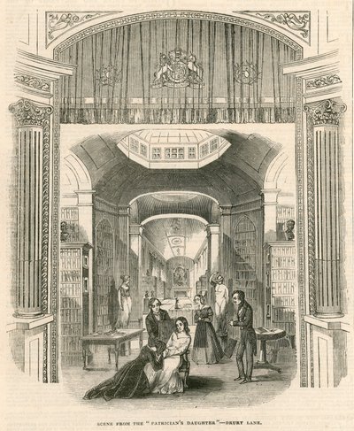 Cena da peça The Patricians Daughter, Teatro Drury Lane, Londres de English School